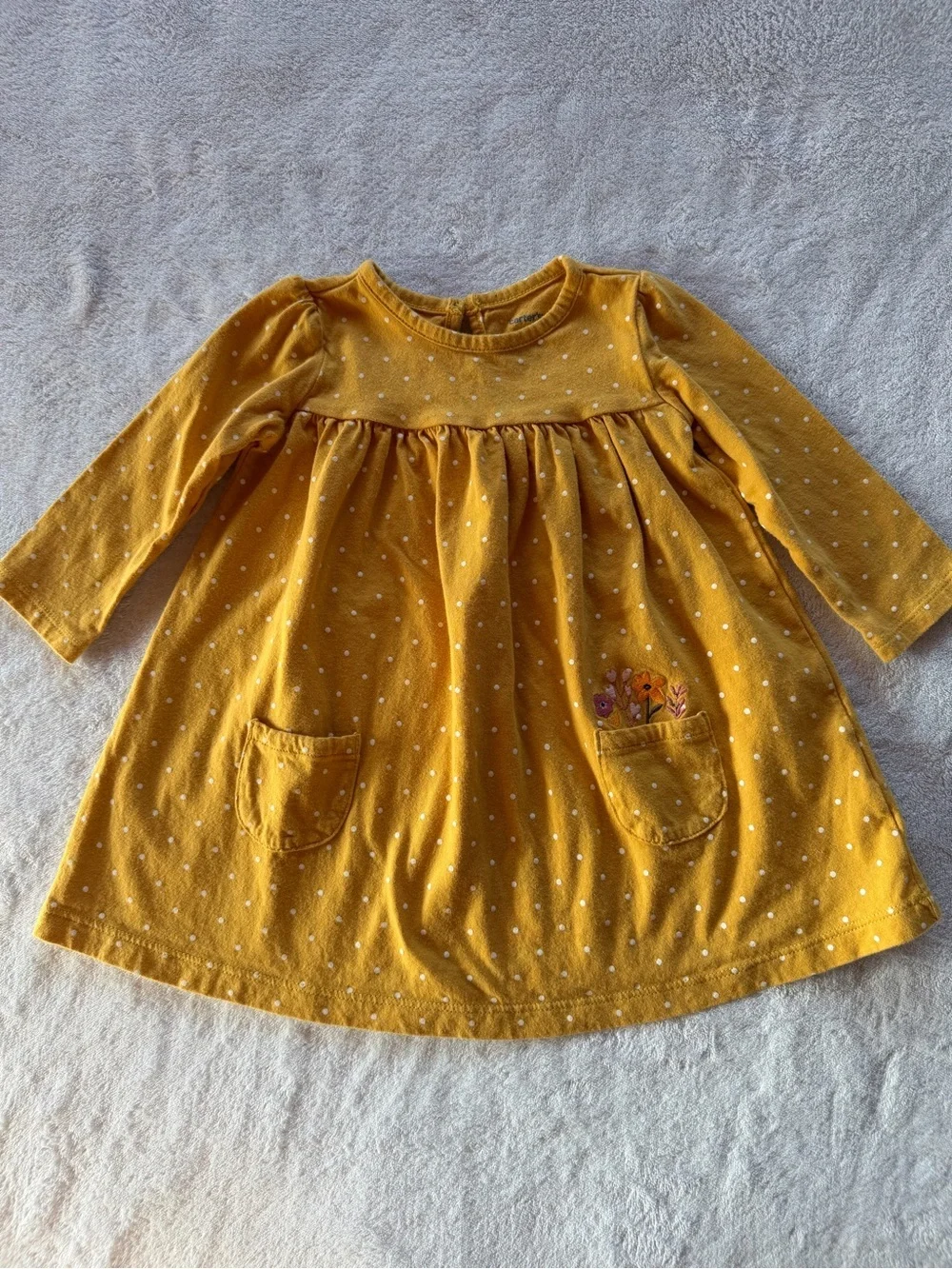 Carter's Mustard Yellow Polka Dot Long-Sleeve Dress with Pockets Size 12M